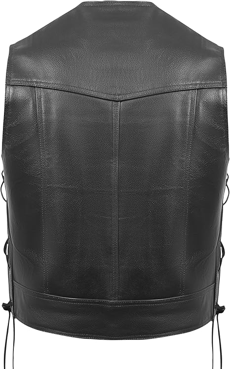 Women’s Sheepskin Leather Motorcycle Vest – Genuine Leather Biker Vest with Side Laces, Snap Closure & Pockets